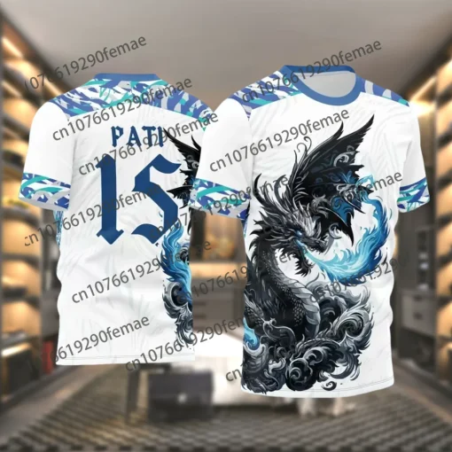 Camiseta de Futebol Masculina com Estampa 3D de Dragão de Verão