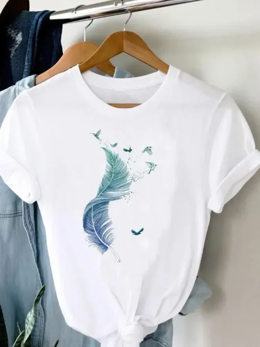 Camiseta feminina de verão com estampa gráfica