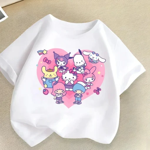 Camiseta infantil de algodão lúdico Kulomi de verão, fofa Sanrio