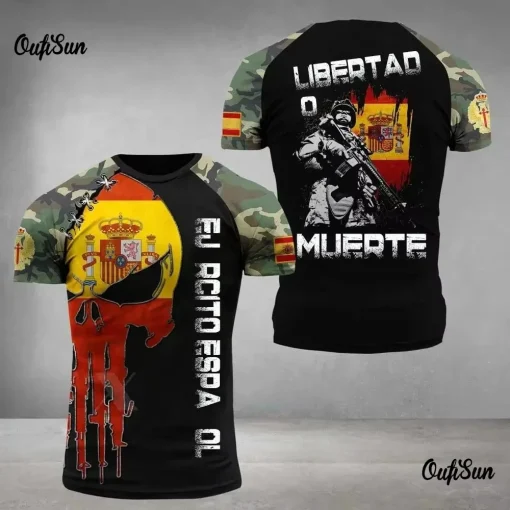 Camiseta masculina com estampa da bandeira espanhola impressa em 3D