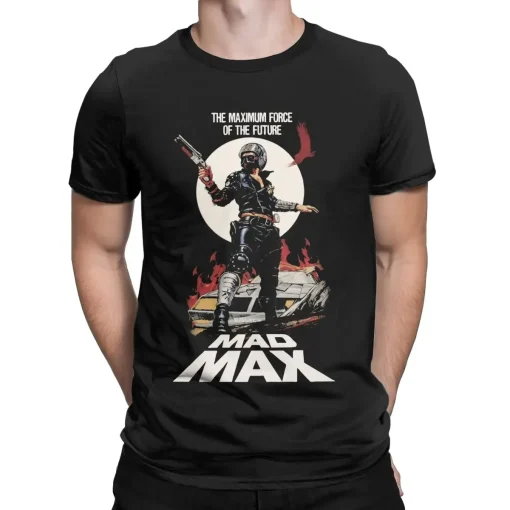 Camiseta masculina com gola careca pura de algodão vintage Mad Max Rockatansky George Miller