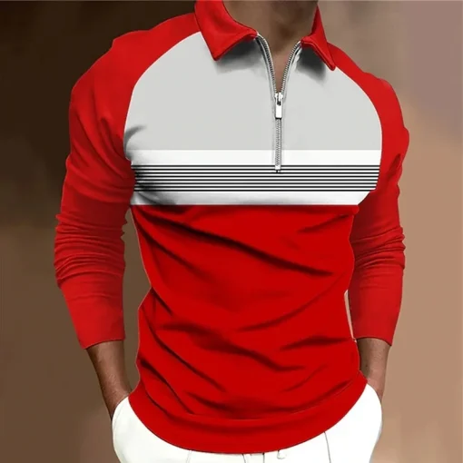 Camiseta polo masculina de manga comprida com zíper