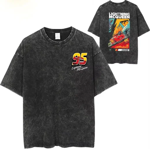 Camisetas desbotadas Relâmpago McQueen Cars 95 Hip Hop