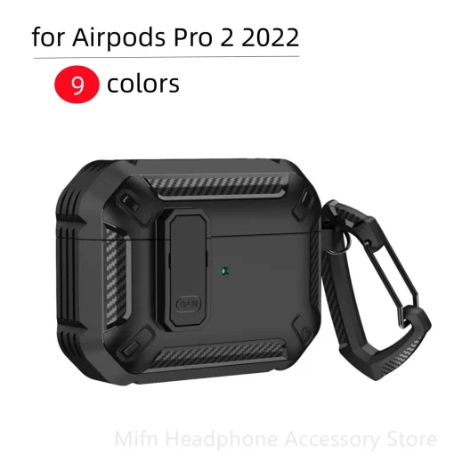 Capa protetora para Airpods Pro 2 de fibra de carbono com switch