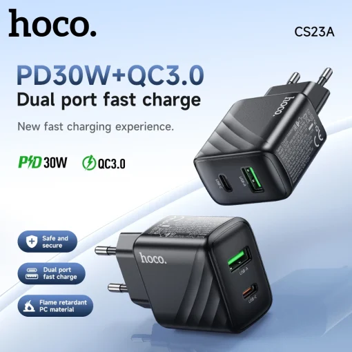 Carregador HOCO PD30W USB Tipo C rápido