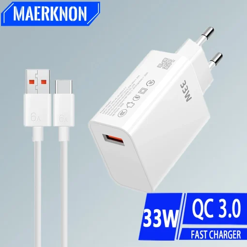 Carregador USB rápido de 33W carregamento rápido para celular Xiaomi iPhone Samsung