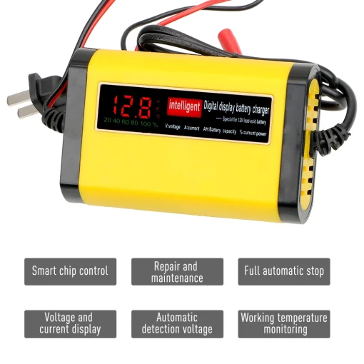 Carregador de Bateria de Chumbo-Ácido 12V 2A com Tela LCD