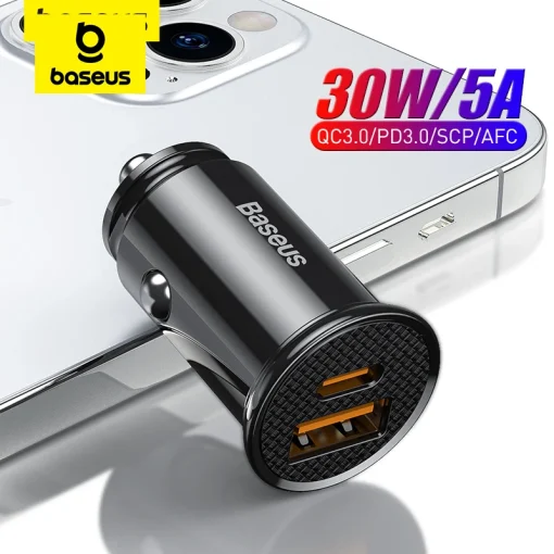 Carregador veicular USB Baseus 30W de carregamento rápido