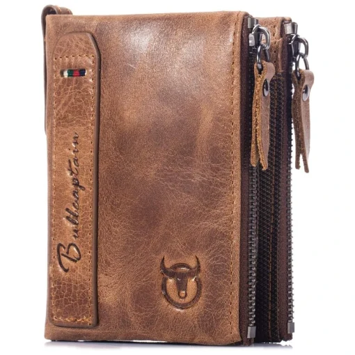 Carteira de Couro Legítimo BULLCAPTAIN Bifold Vintage