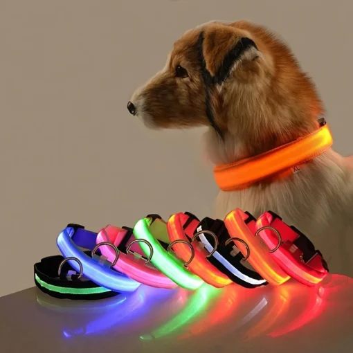 Coleira de Cachorro com LED de Nylon, Brilhante no Escuro