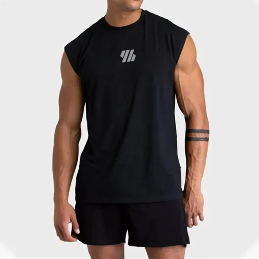 Colete de corrida masculino de verão, colete esportivo grande, camiseta sem mangas, malha de secagem rápida, roupas de ginástica soltas, musculação, fitness