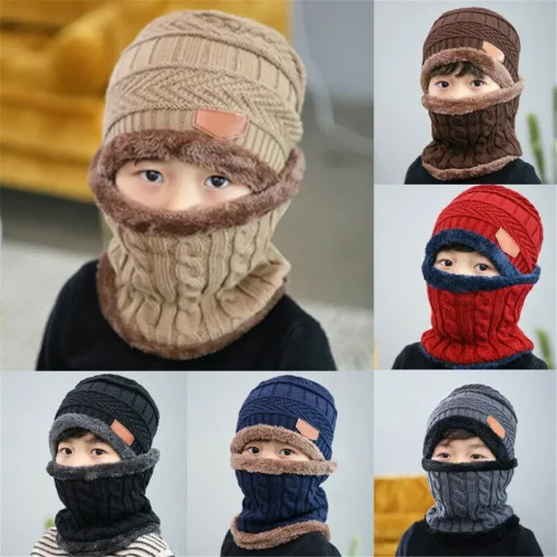 Conjunto Cachecol Touca de Pescoço de Inverno Infantil