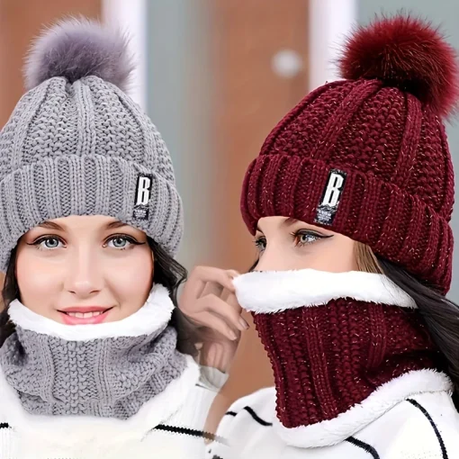 Conjunto de 2 toucas de tricô quentes de inverno