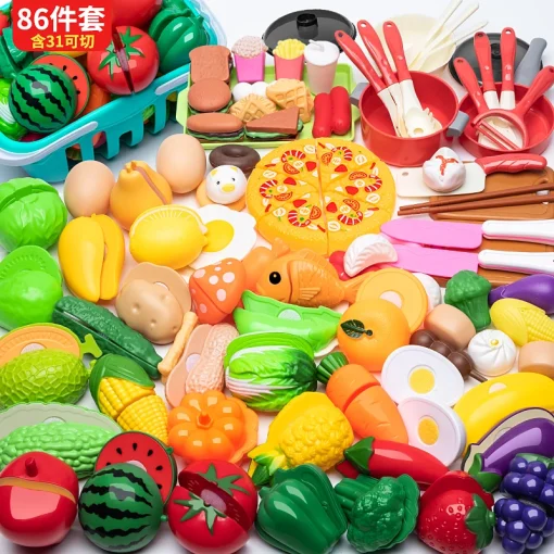 Conjunto de brinquedos de comida para cortar de cozinha para crianças