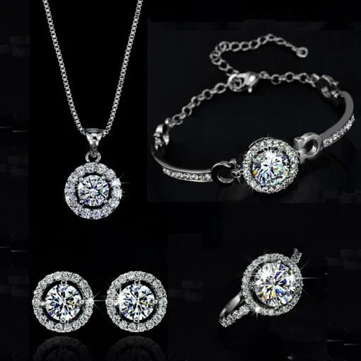 Conjunto de joias de zircônia, cristal requintado de alta qualidade, colar, pulseira e brincos para noivas