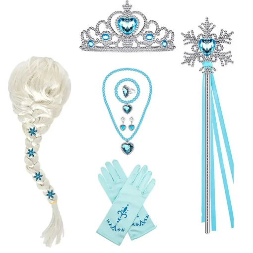 Conjunto de luvas, varinha e coroa para princesa Elsa