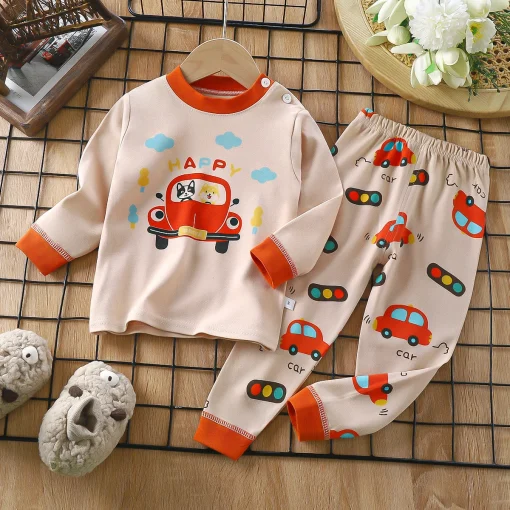 Conjunto de pijama para meninos e meninas com estampa de desenho animado