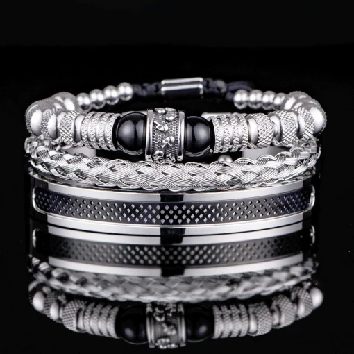 Conjunto de pulseira masculina em aço inoxidável