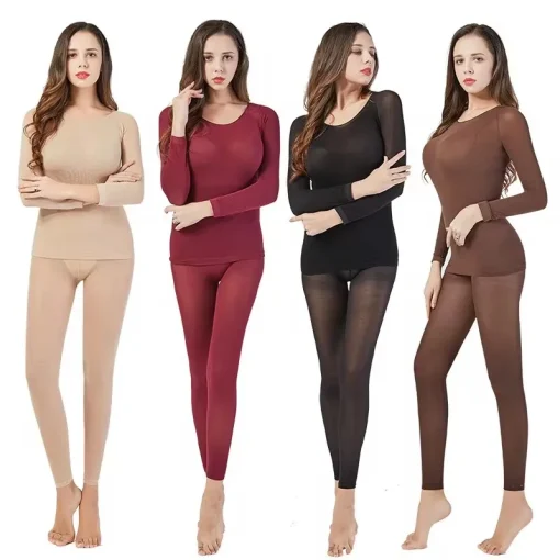 Conjunto de roupa íntima térmica feminina sem vestígios unissex pijama íntimo ultra fino inverno temperatura constante lingerie manga longa 2 peças