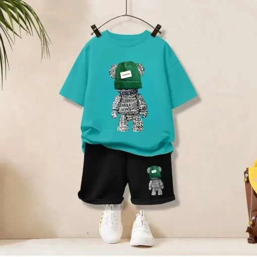 Conjunto de roupas infantil de verão para menino e menina