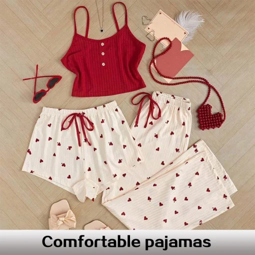 Conjunto pijama perna de bermuda estampada casual