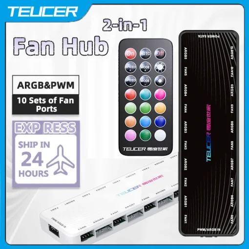 Controlador TEUCER ARGB 1 para 10 Hub para Ventoinha de Resfriamento PWM 4 pinos