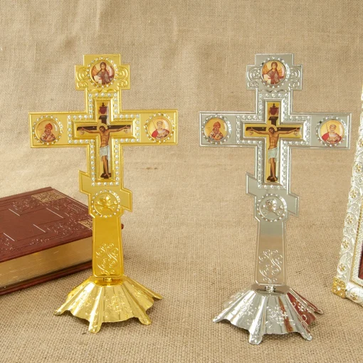 Cruz ortodoxa HT benção cruz com suporte para ouro de decoração de igreja