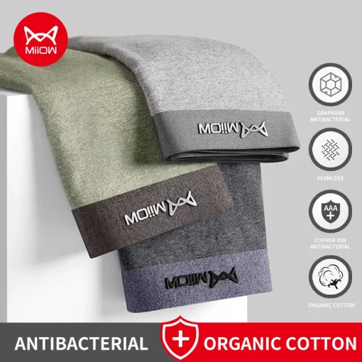 Cuecas Boxer Antibacterianas de Algodão Orgânico Masculinas MiiOW