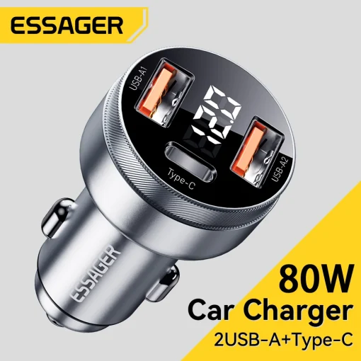 Essager Carregador de Carro 80W USB Tipo C PD