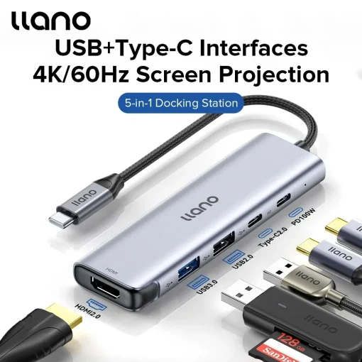 Estação de encaixe LLANO 5 em 1 USB-C para notebook