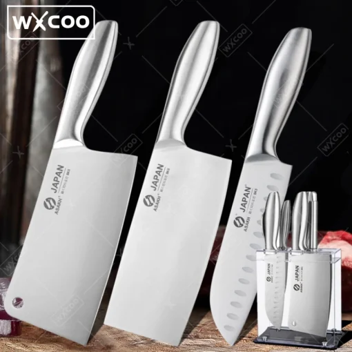 Facas de cozinha japonesas, WXCOO, cutelo de carne forjada de alto carbono, faca do chef multi em aço inoxidável