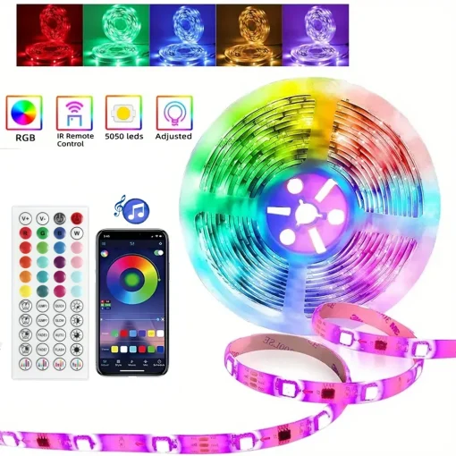 Faixa de LED RGB USB controlada por APP com controle remoto de 44 teclas