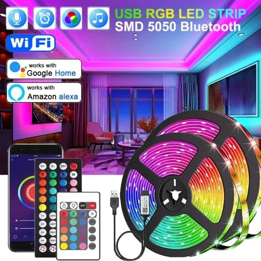 Fita LED USB 5050 Azul Bluetooth APP WIFI