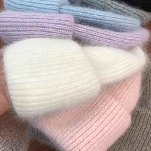 Gorro Feminino de Inverno de Pele de Coelho