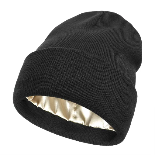 Gorro antiestático forrado de cetim para mulheres - gorro de malha de 2 camadas sem estática, gorro para dormir com gorro de cetim de seda