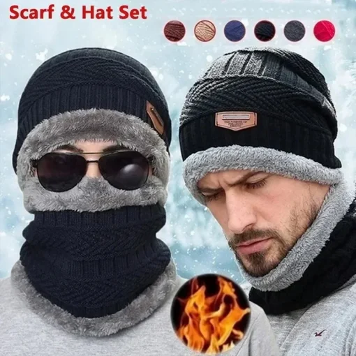 Gorro cachecol de pelúcia engrossado de lã de inverno