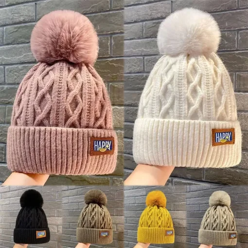 Gorros femininos da moda, gorros com pompons, gorros grossos de inverno, gorros estilosos, gorros casuais de malha para atividades ao ar livre