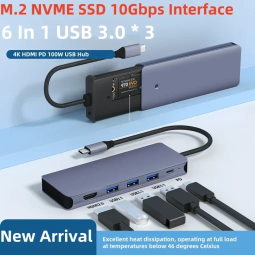 Hub Adaptador USB C Novo Divisor M.2 NVME SSD