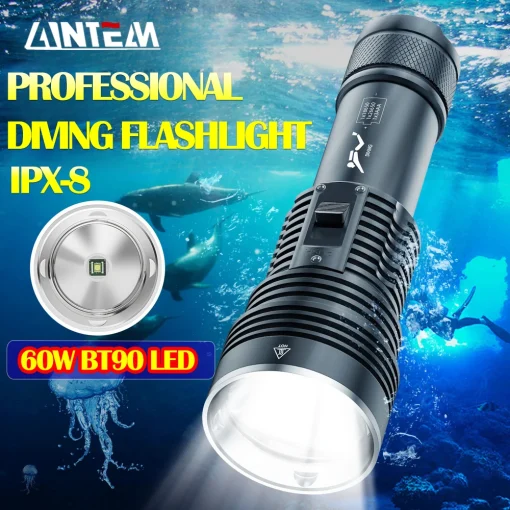 IPX8 Lanterna de Mergulho Profissional para Caça Submarina BT90 LED