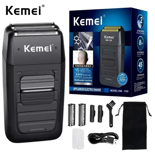 Kemei KM-1102 Aparador de barba elétrico recarregável e sem fio para homens