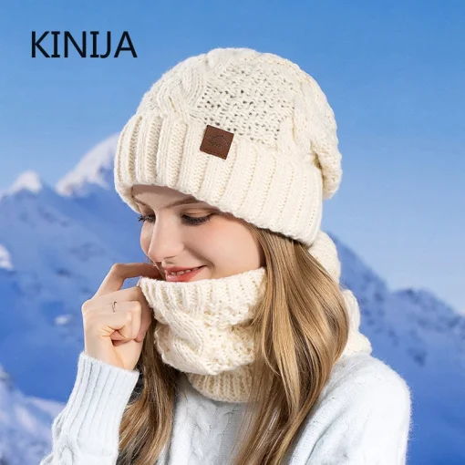 Kit Gorro e Cachecol de tricô feminino de inverno