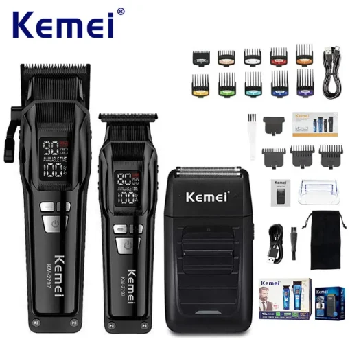 Kit Profissional Kemei de Cortador de Cabelo Elétrico