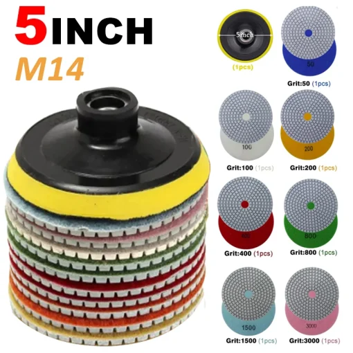 Kit de 8 discos diamantados de 125 mm para polir