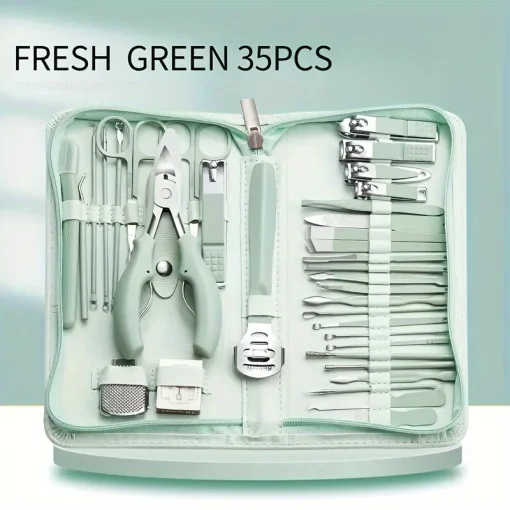 Kit de Manicure Verde Primavera 35Pçs Corta Unhas Dedos