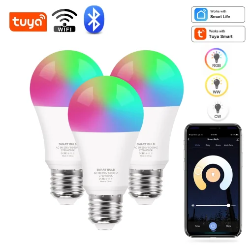 Lâmpada Inteligente Tuya WifiBluetooth Alexa Led E27 RGB