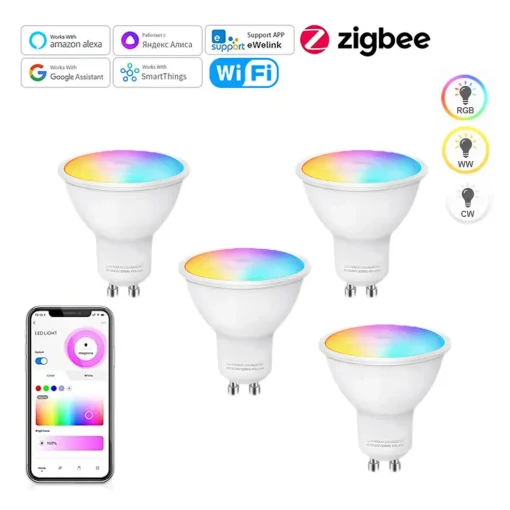 Lâmpada LED Zigbee Smart WiFi GU10 Dimerizável Cor + Branco