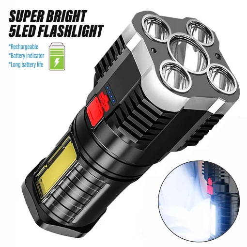 Lanterna Camping Recarregável 5LED Luz Lateral Foco