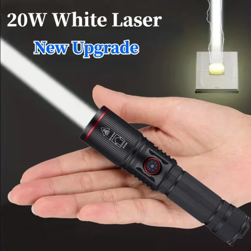 Lanterna LED Laser Branca de 20W Zoom com Super Potência Tipo C Recarregável