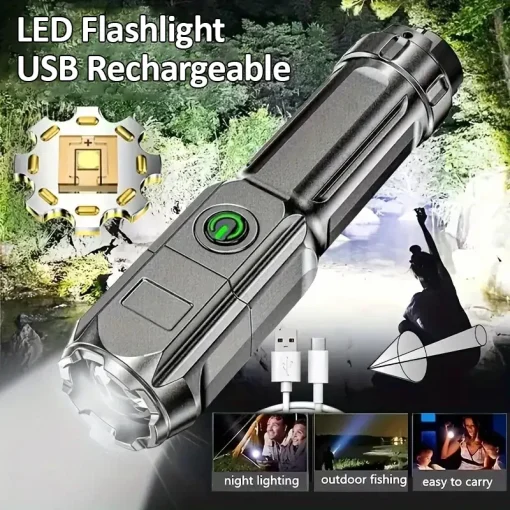 Lanterna LED Luz Forte USB Recarregável Impermeável