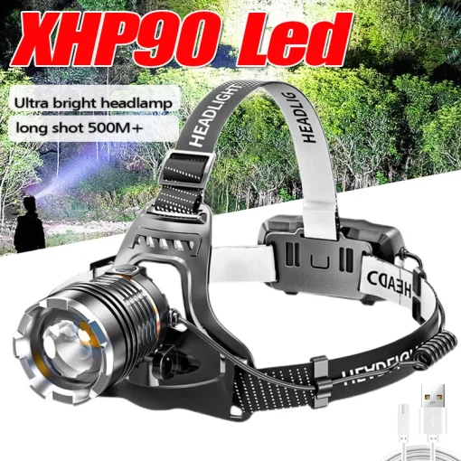 Lanterna de Cabeça XHP90 LED Recarregável